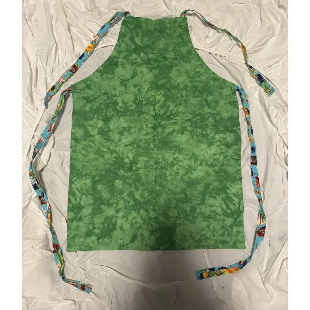 Reversible Colorful Fish , Green Design Print Tie Apron
